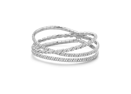 Rhodium Plated Pave Three Row Bracelet